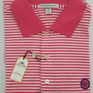 Peter Millar Cotton Pink White Stripe Golf Polo